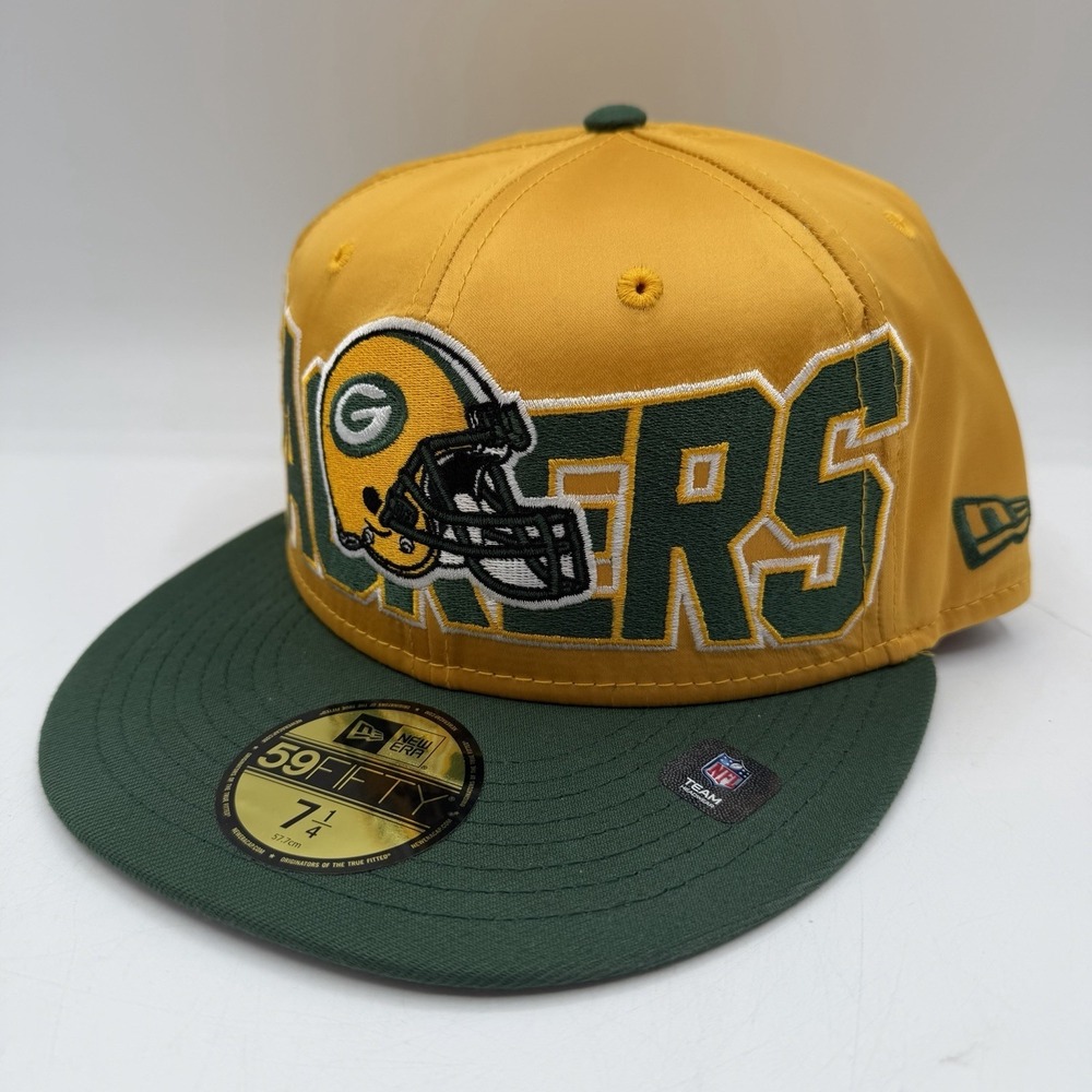New Era 59Fifty Green Bay Packers Hat Cap 7 1/4 Gold Satin Fitted NFL Football